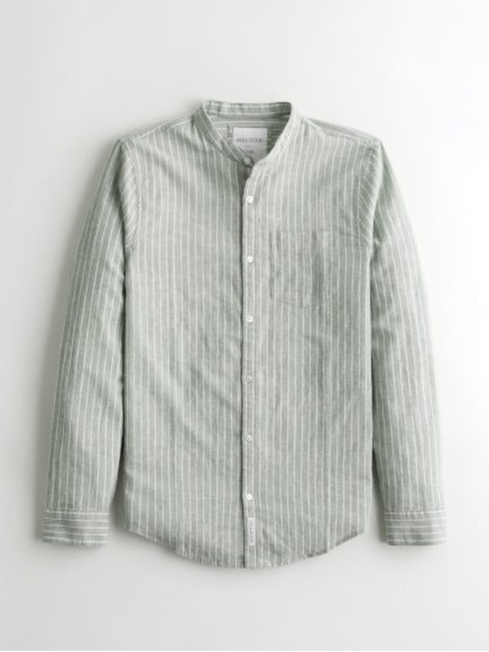 Men’s Hollister Co. striped band collar (grandad/Mao) linen blend shirt